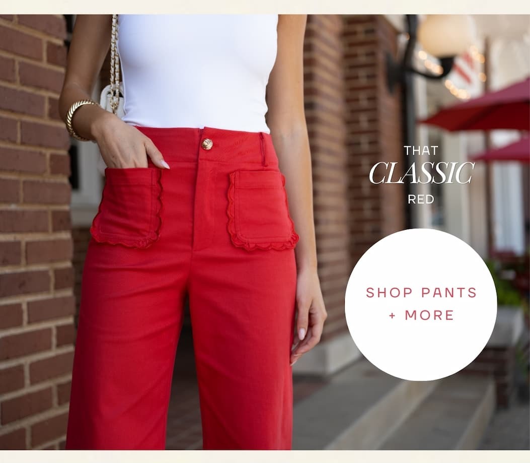 That classic red. Shop Pants + More.