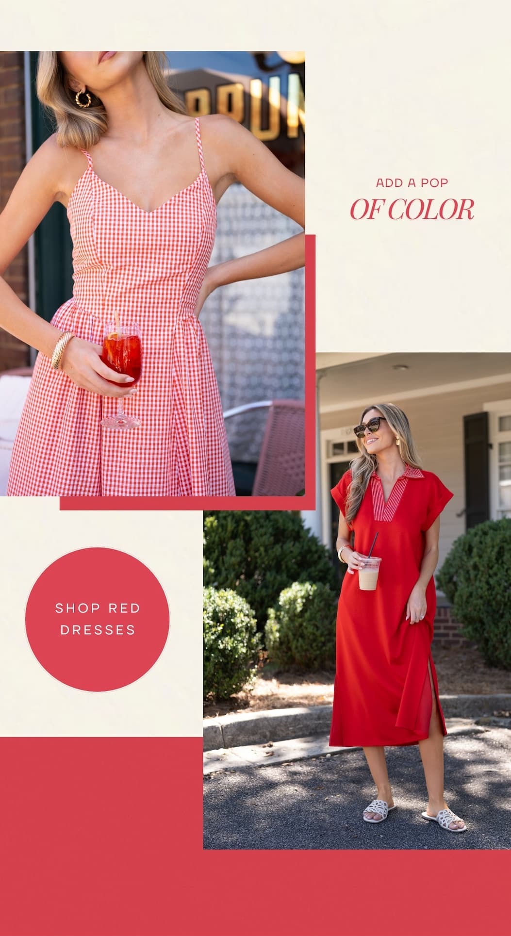 Add a pop of color. Shop Red Dresses.