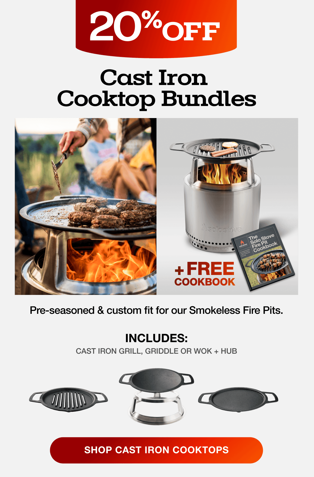 Fire Pit Cast Iron Grill Top + Hub