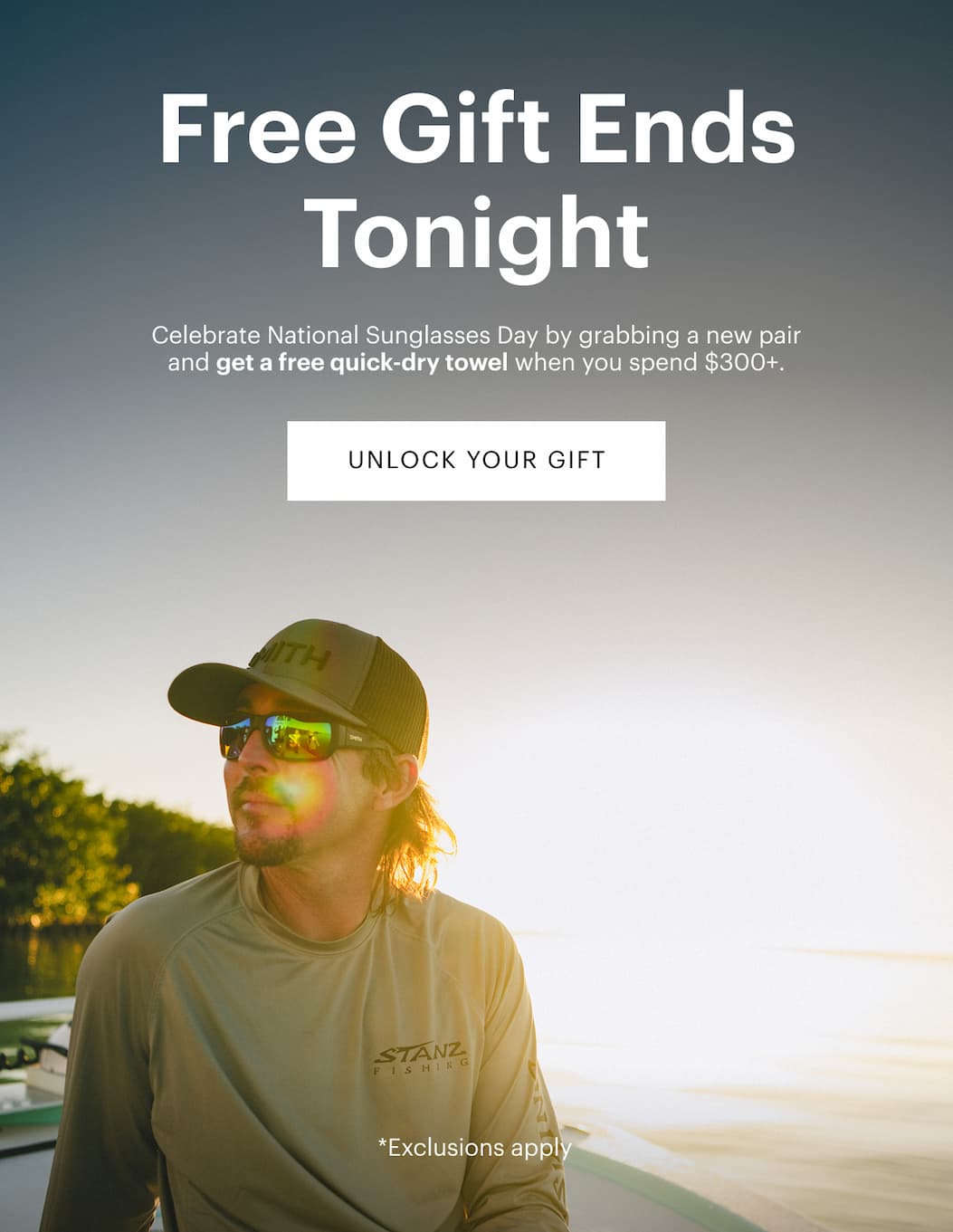 Free Gift Ends Tonight | Celebrate National Sunglasses Day by grabbing a new pair and get a free quick-dry towel when you spend $300+.