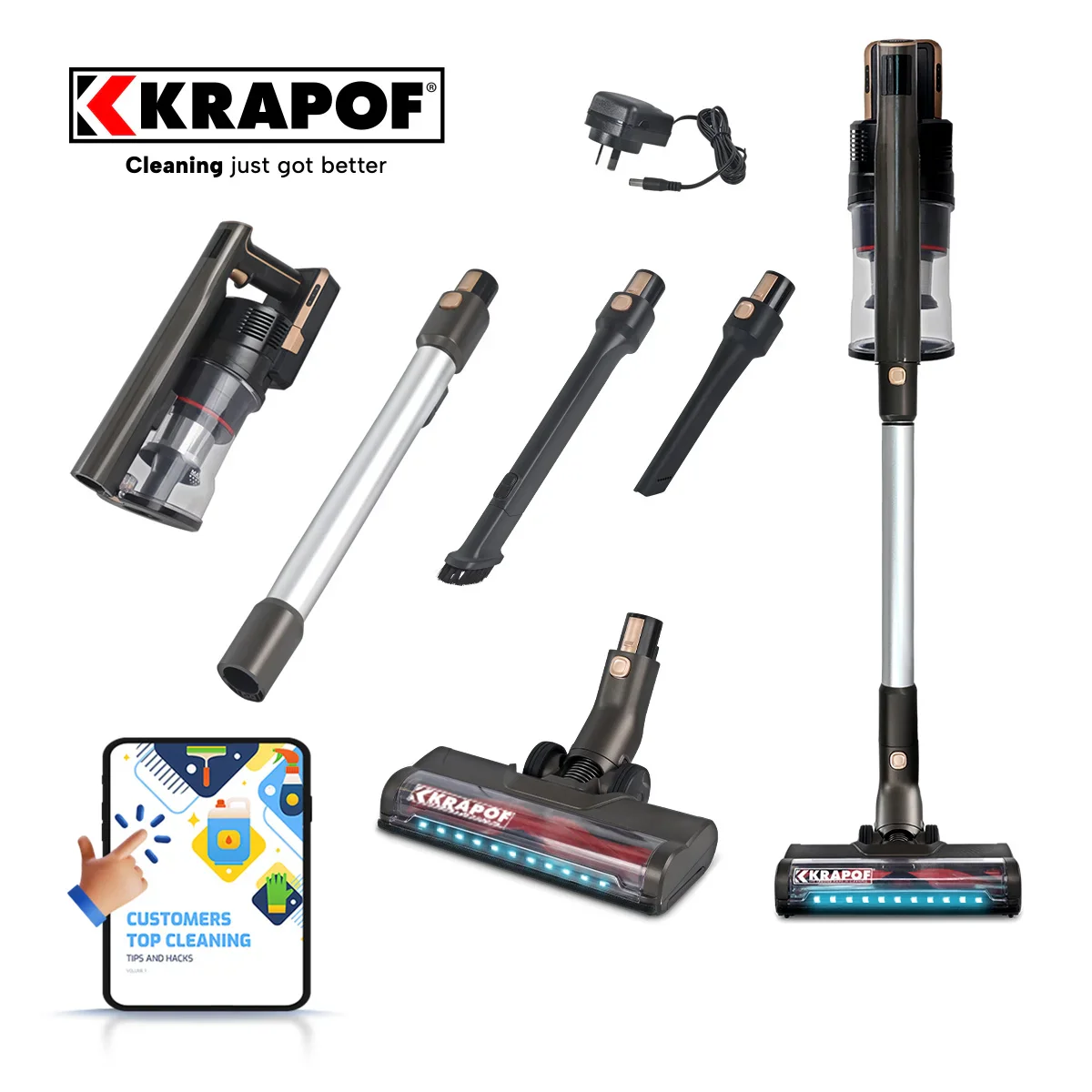 Image of KRAPOF® Super Slim Power Vac Cordless Stick Vacuum + Extra FREE Second Battery