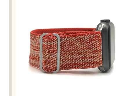Quartz Apple Watch band featuring ruby red with gold metallic threads.