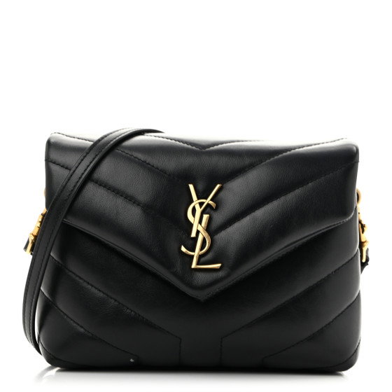 SAINT LAURENT Calfskin Y Quilted Monogram Toy Loulou Crossbody Bag Black