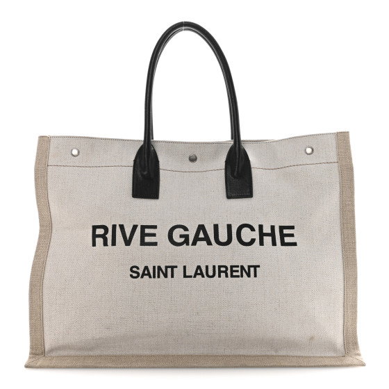 SAINT LAURENT Linen Calfskin Rive Gauche Tote Greggio Natural