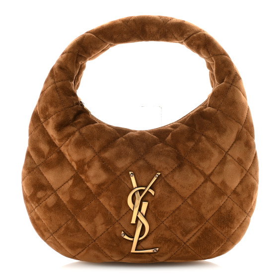 SAINT LAURENT Suede Quilted Icarino Bag Cognac