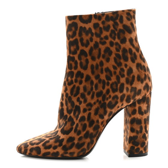 SAINT LAURENT Suede Lou 100 Ankle Boots 38 Leopard