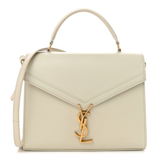 SAINT LAURENT Smooth Calfskin Medium Classic Monogram Cassandra Top Handle Crema Soft Rouge Legion