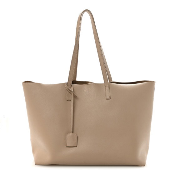 SAINT LAURENT Calfskin Large Shopping Tote Dark Beige