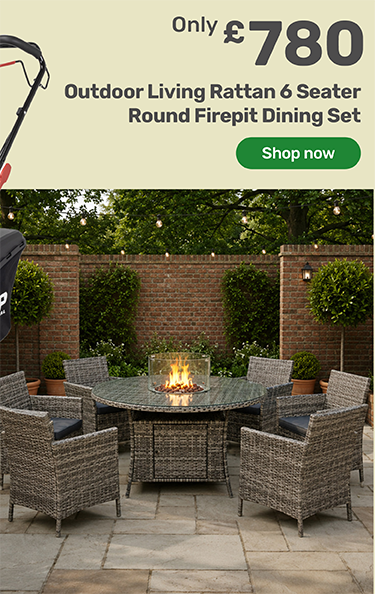 Outdoor Living Rattan 6 Seater Round Firepit Dining Set. £780