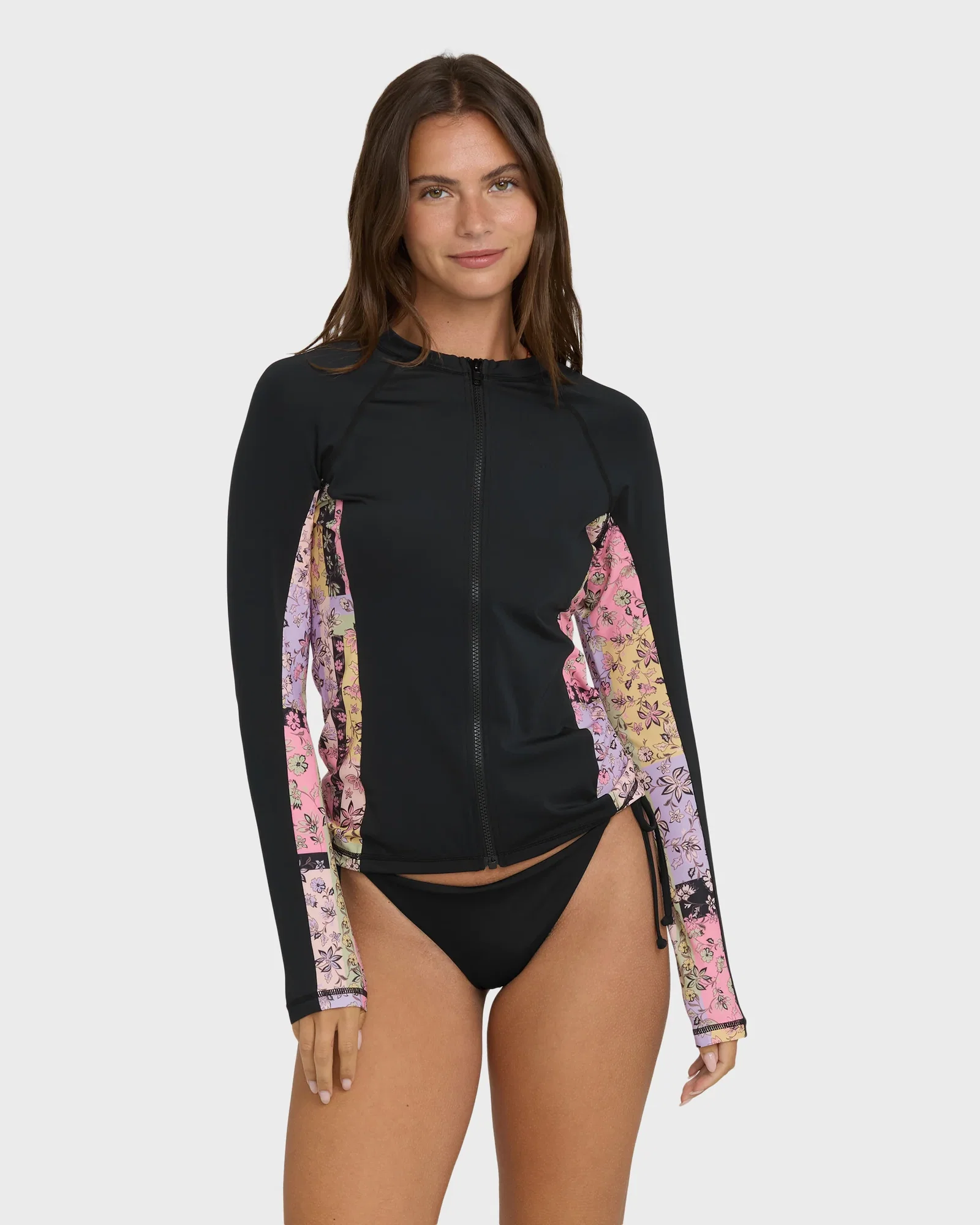 Image of Dreamy Daze Zip Front Long Sleeve Rashguard - Black Pebble
