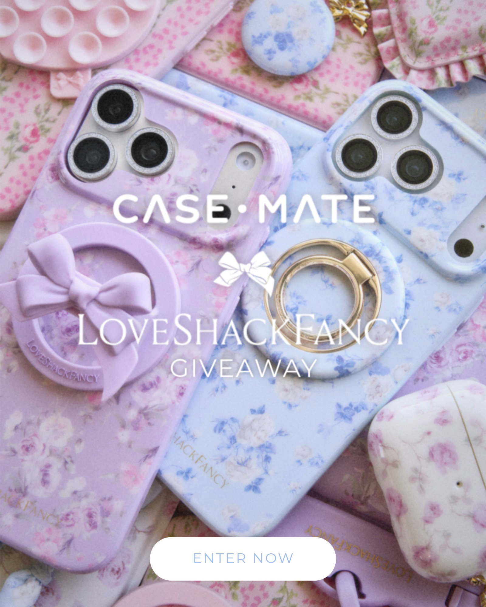 Case-Mate x LoveShackFancy accessories.
