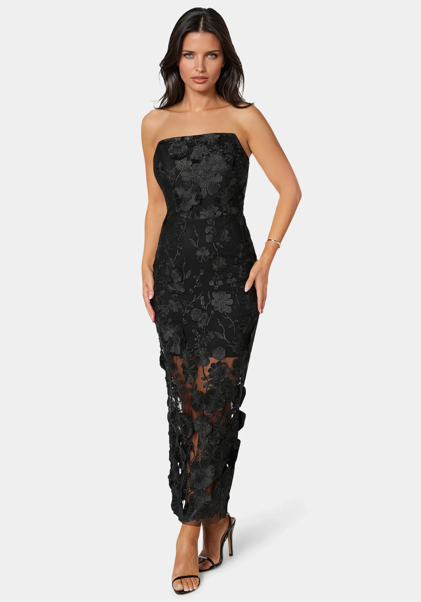 Image of 3D Floral Strapless Gown