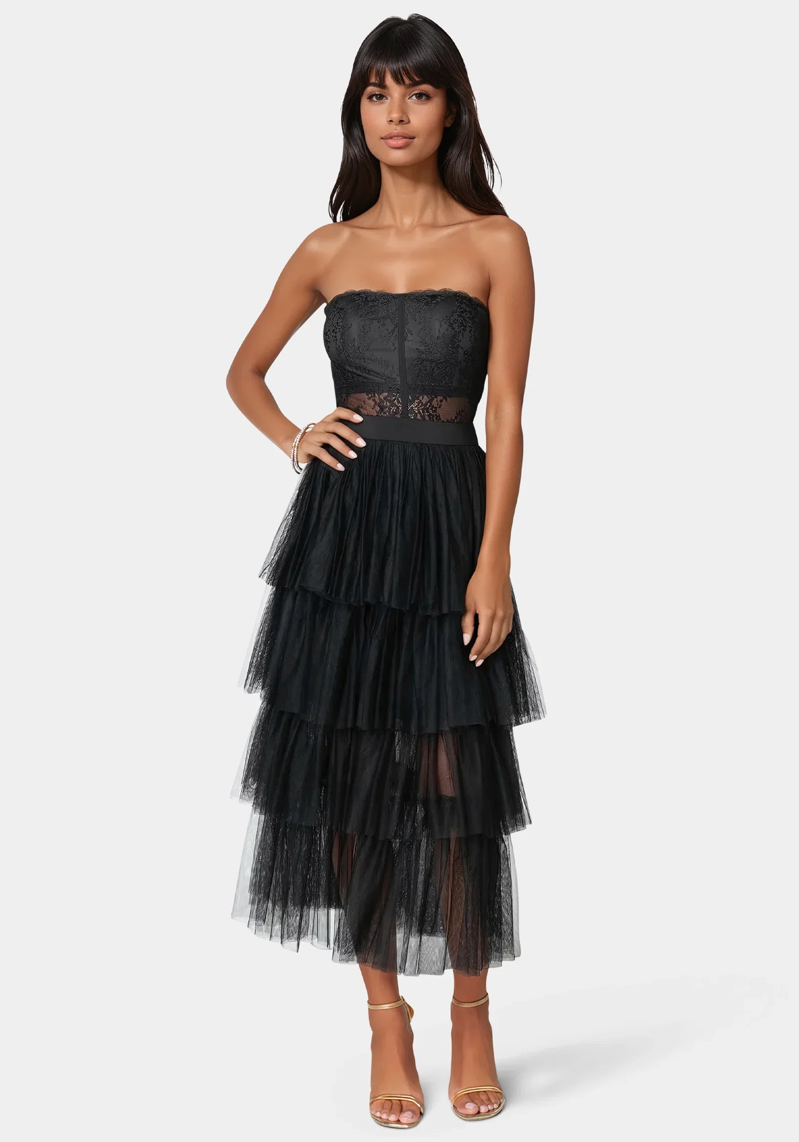 Image of Tulle Corset Midi Dress