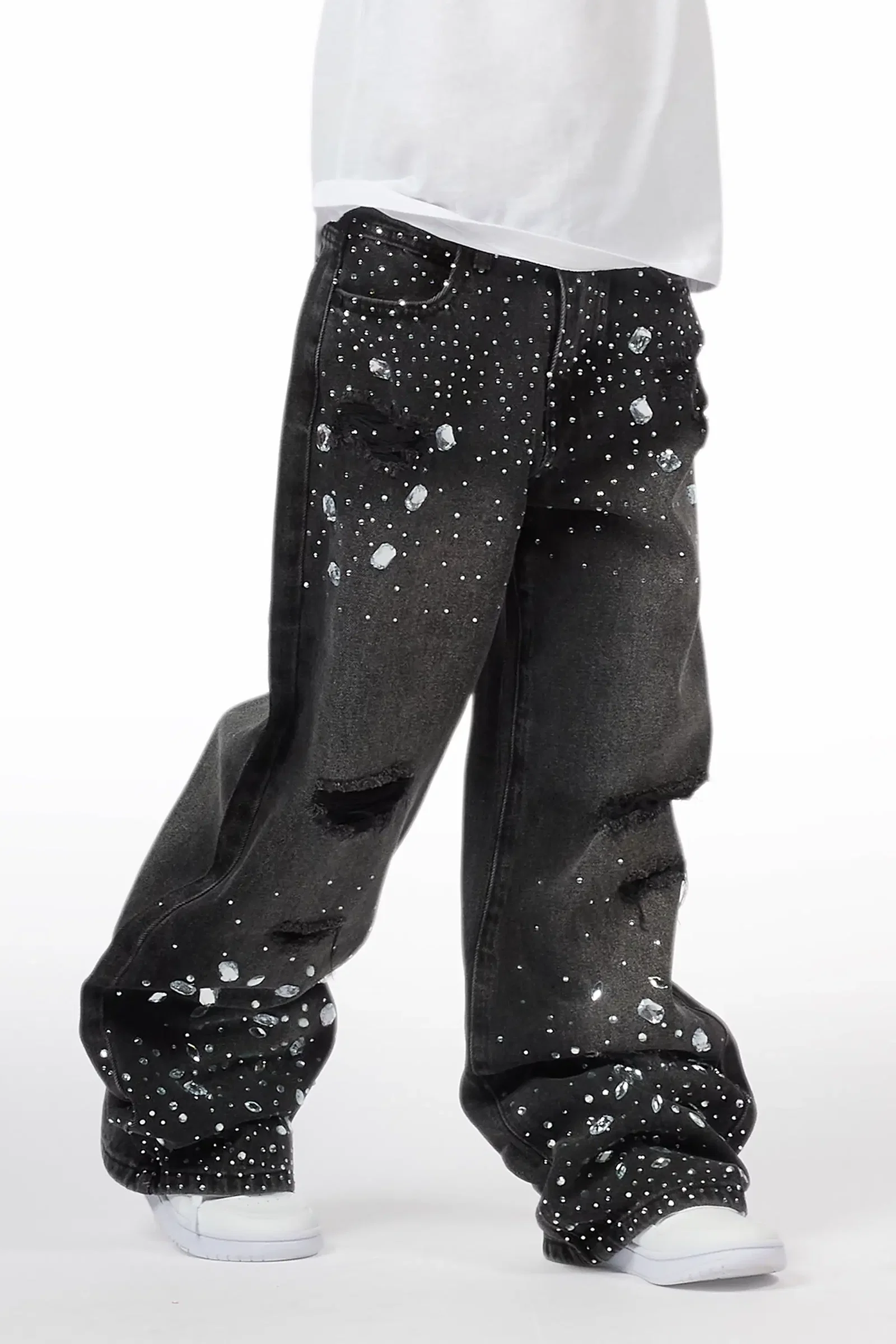 Image of Boys Glanz Rhinestone Dark Grey Baggy Fit Jean