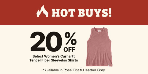 Hot Buys! | 20% OFF | Select Women's Carthartt Tencel Fiber Sleeveless Shirts | *Available in Rose Tint & Heather Grey