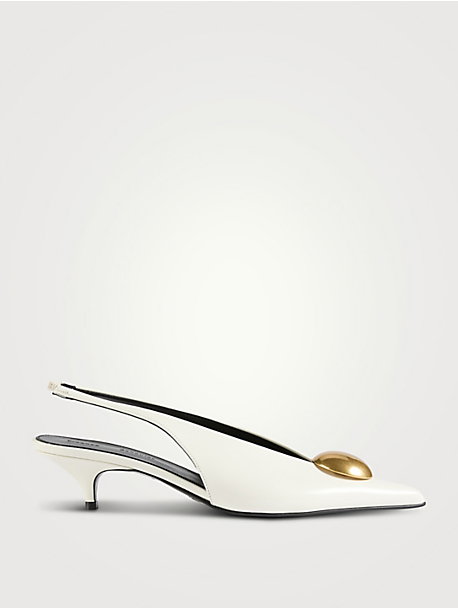 Dome Slash Leather Slingback Pumps
