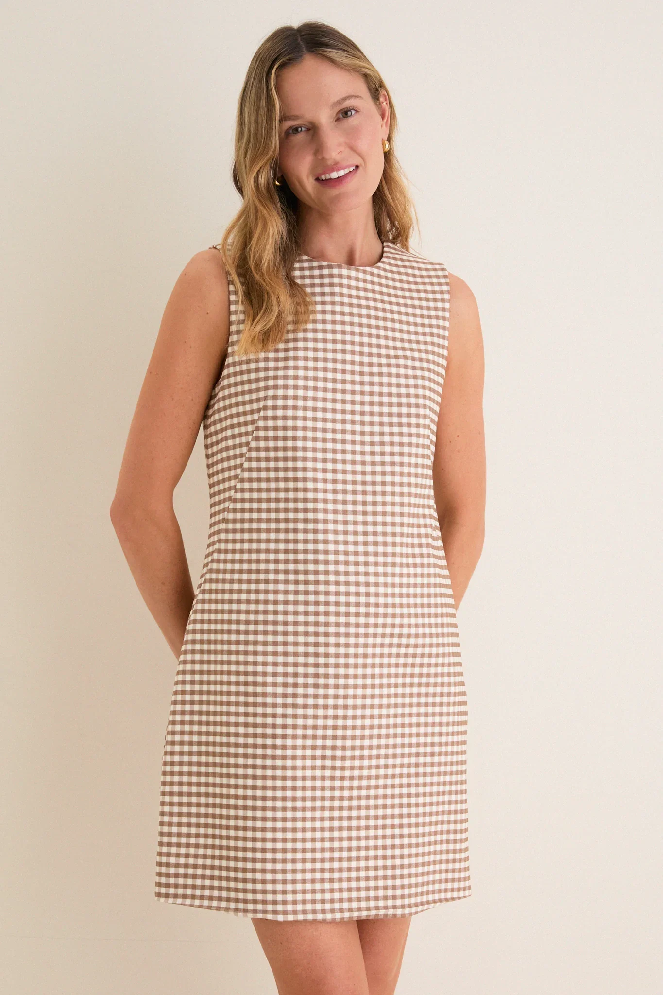 Image of Mocha Gingham Yvette Mini Dress