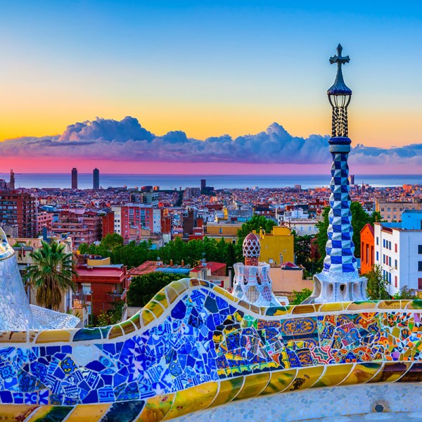 Mosiac tiled streets of Barcelona.