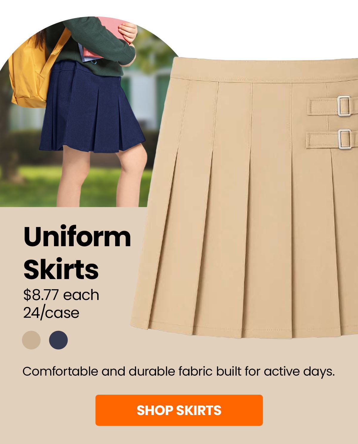 Girls' Pleated Skorts - Khaki, Size 4