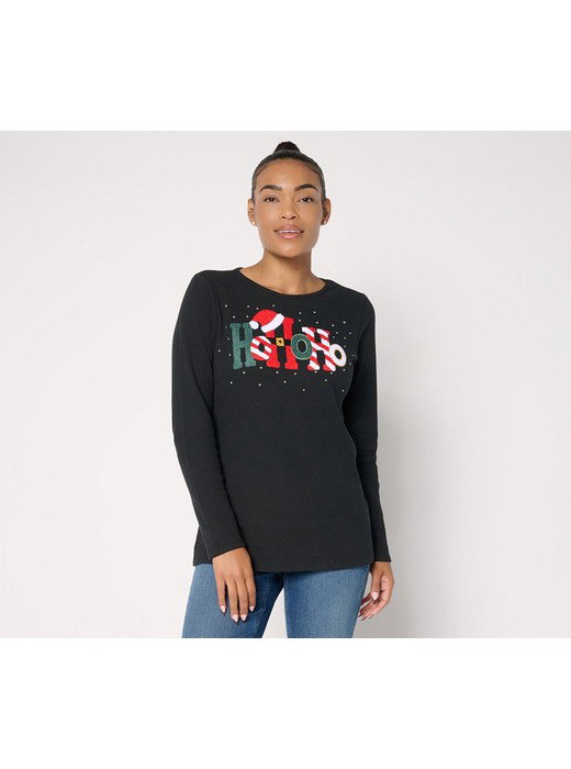 Quacker Factory Good Tidings Punch Needle Waffle Knit Top