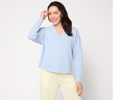 Peace Love World Long Sleeve French Terry Hoodie with Split Neck