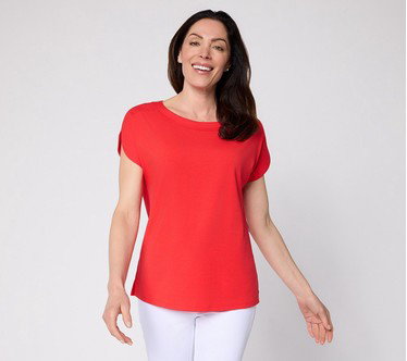 Denim & Co. So Soft Jersey Boat Neck Split Short Sleeve Top
