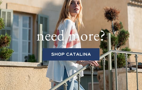 Need more? - Shop Catalina - Image of a woman wearing a white and pink striped sweater
