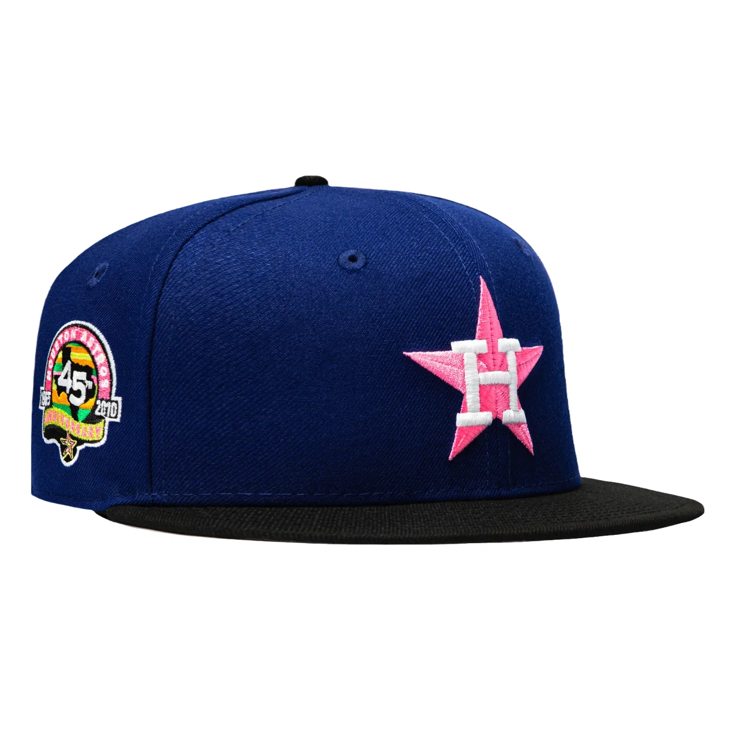 Image of New Era 59Fifty Houston Astros 45th Anniversary Patch Hat - Royal, Black, Pink