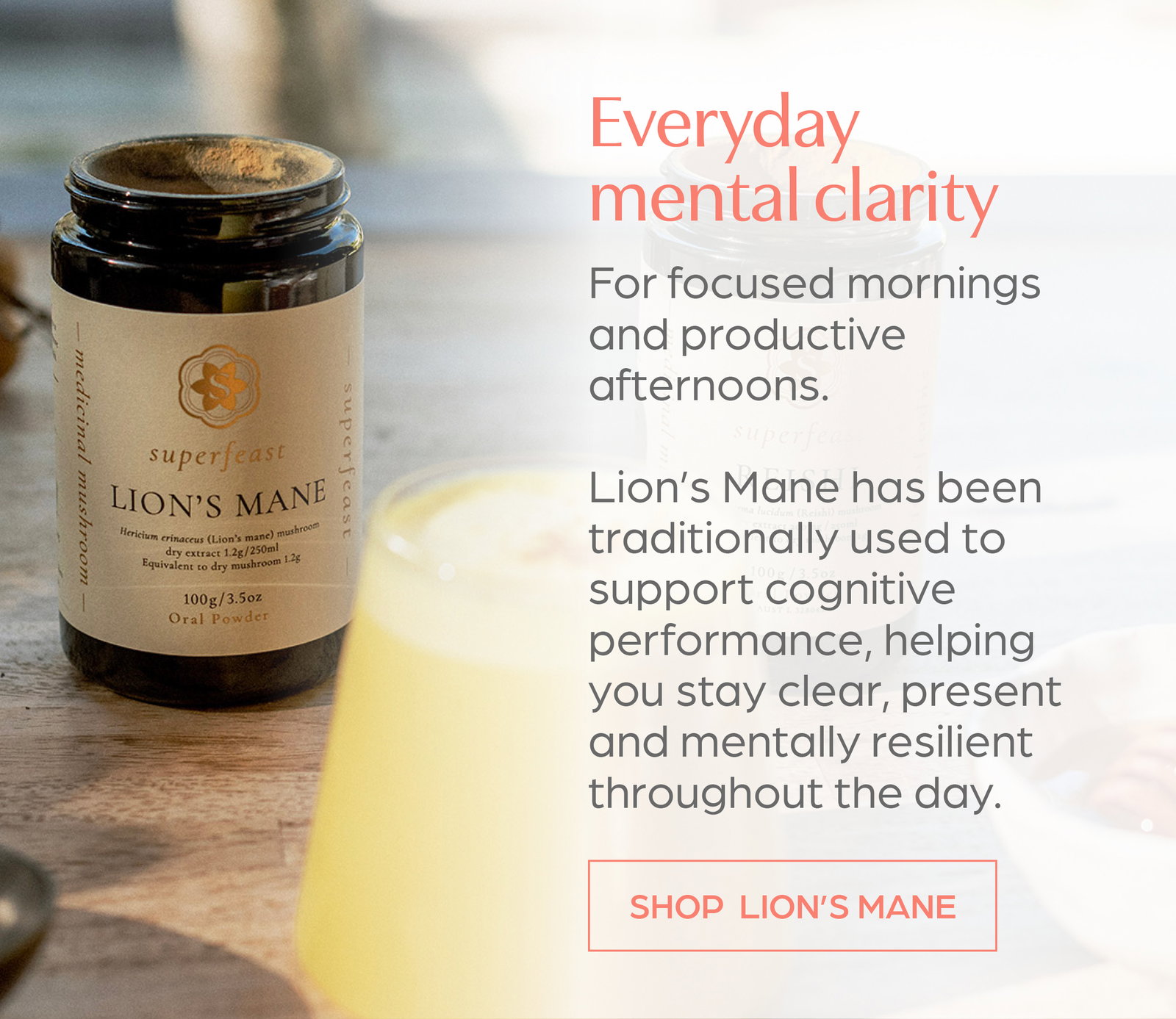 Shop SuperFeast Lion's Mane Mushrooms. For focused mornings and productive afternoons
