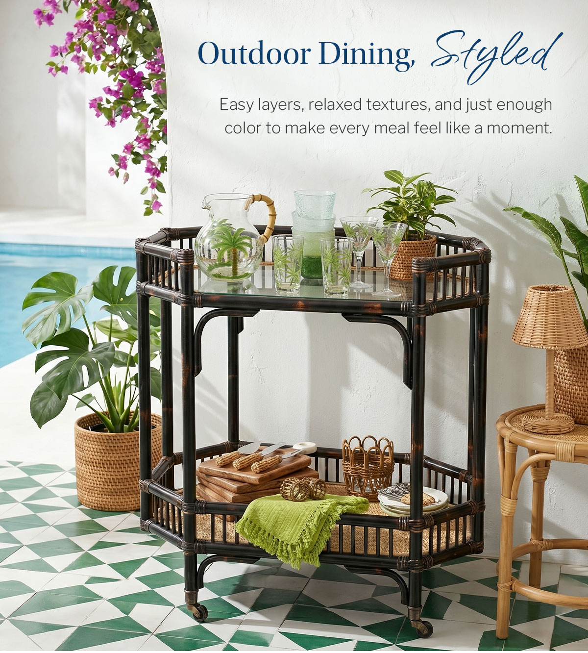 Outdoor dining, styled