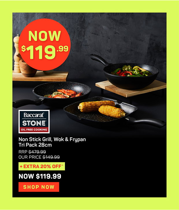 Baccarat STONE Non Stick Grill, Wok & Frypan Tri Pack 28cm