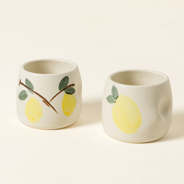 Hand-Painted Ceramic Limoncello Cups - Set of 2