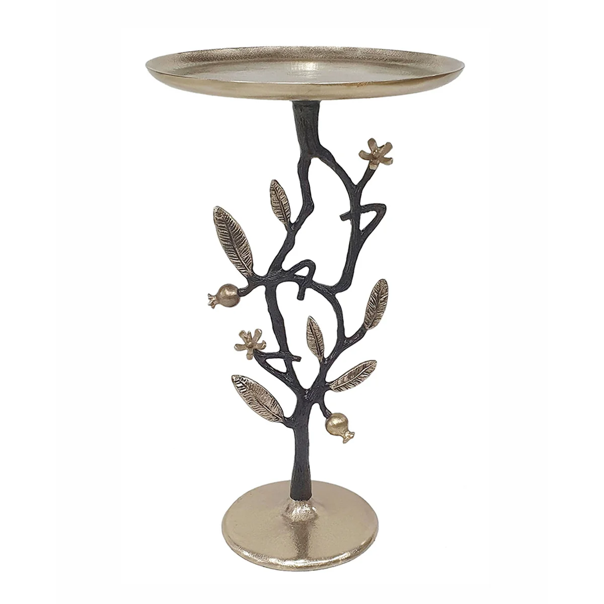 Image of Black And Gold Aluminum Side Table With Delicate Pomegranate Design