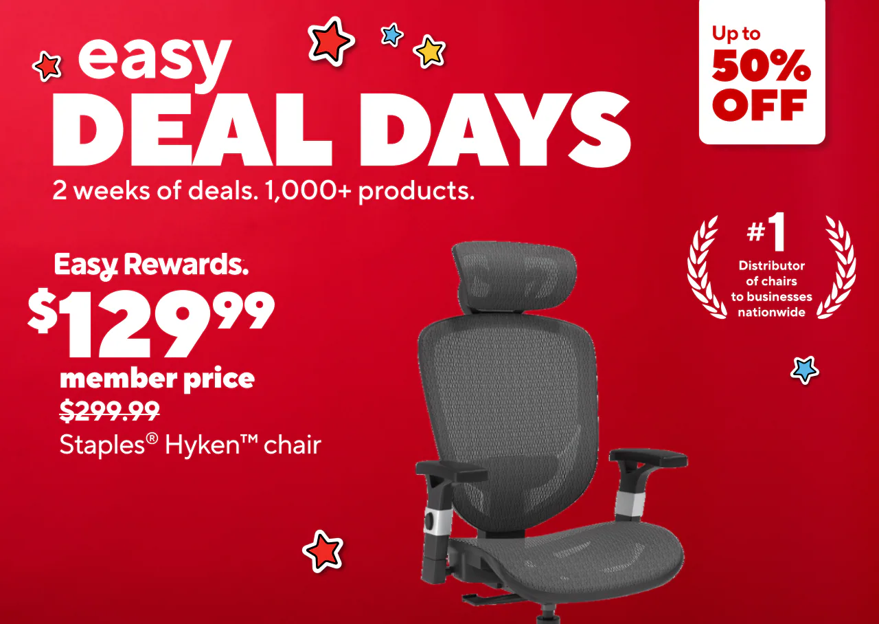 $299.99, Save $150, $149.99 Staples® Hyken Chair, Members only $129.99