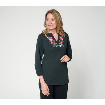Quacker Factory Petal Perfection Embroidered Puff Sleeve Top