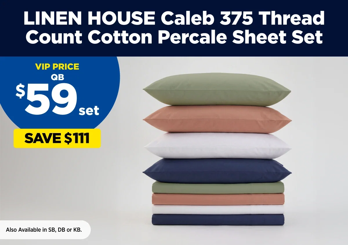 Linen House Caleb 375 Thread Count Cotton Percale sheet Set