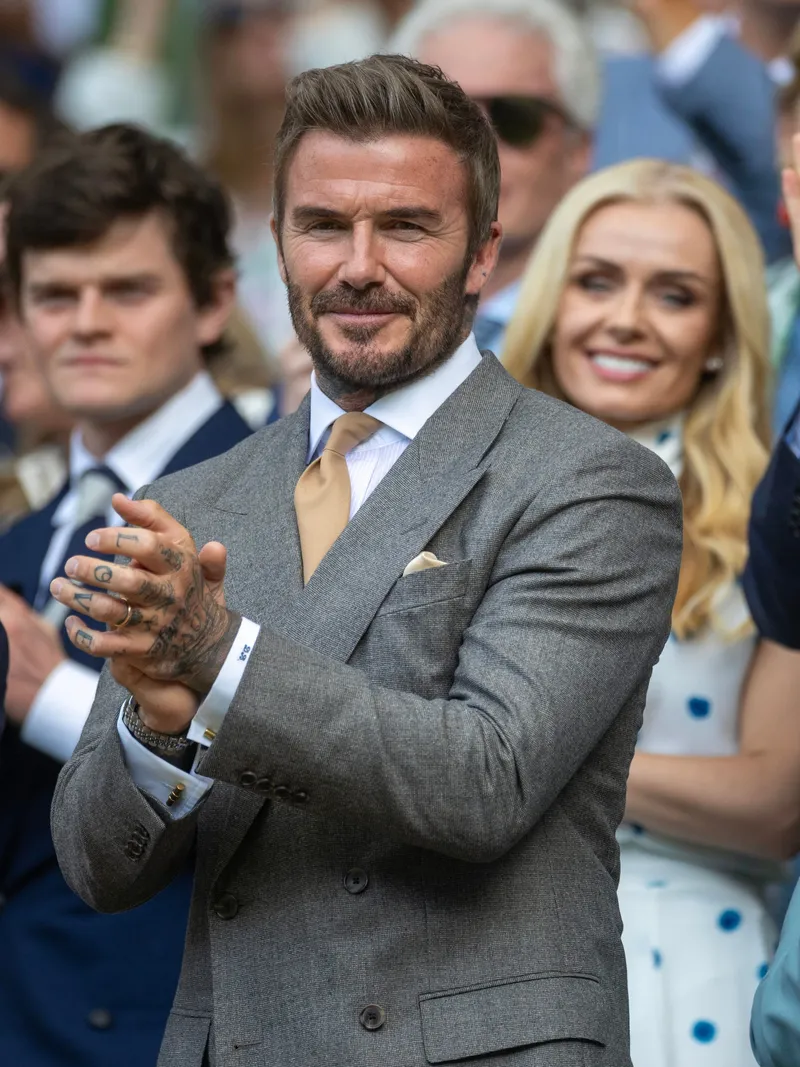 Image may contain: David Beckham, Katherine Jenkins, Robert Aramayo, Adult, Person, Applause, Accessories, and Formal Wear