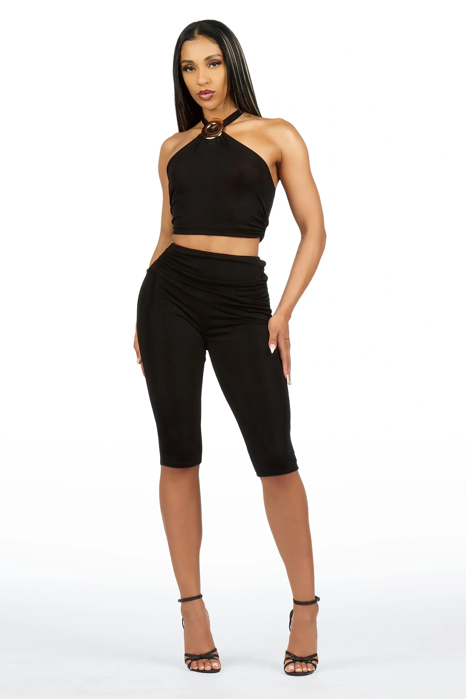 Image of Halter-it Black Capri Set