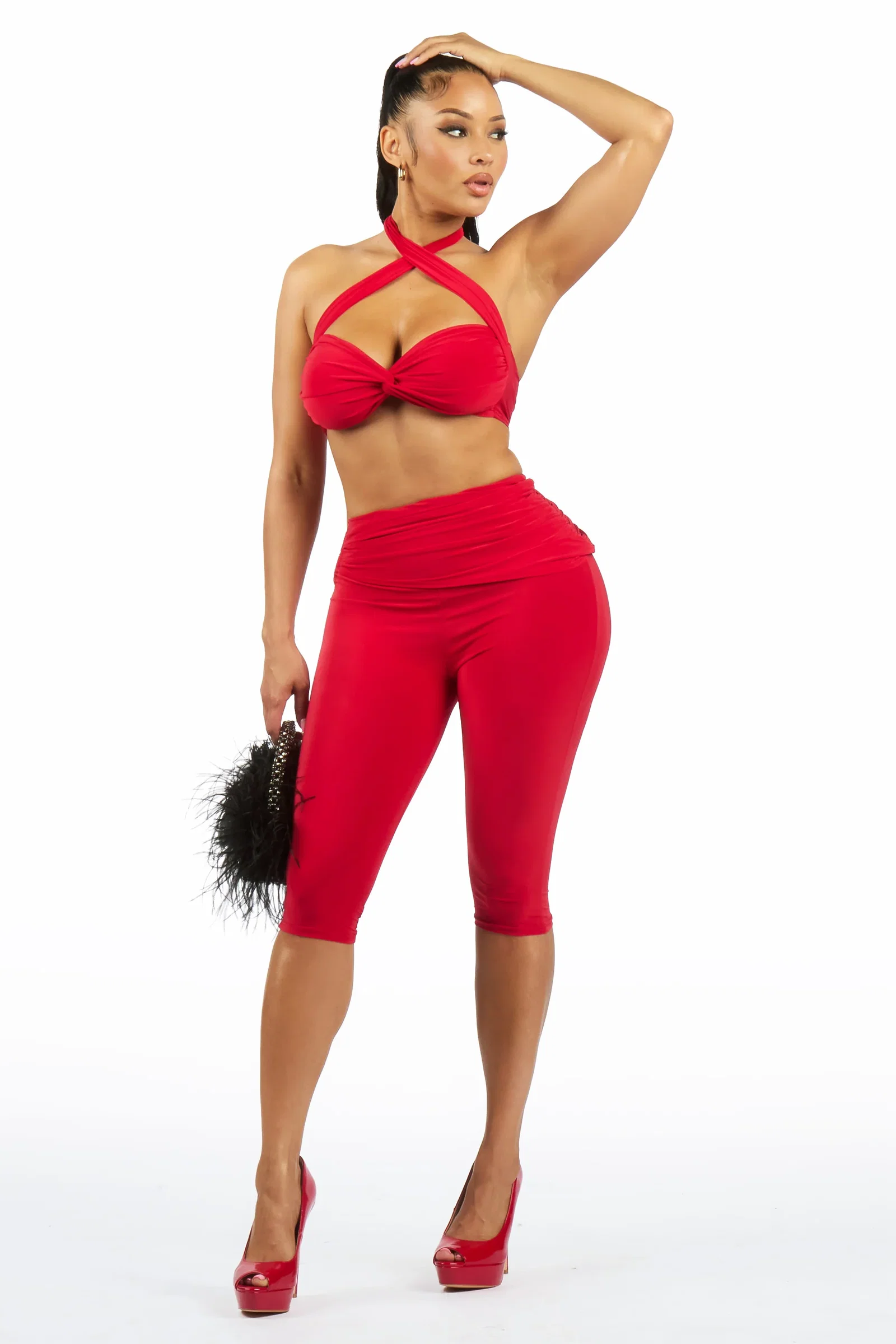 Image of Pedal-Up Red Matching Capri Set