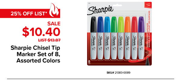 Sharpie Chisel Tip Marker Set of 8, Assorted Colors Sale $10.40