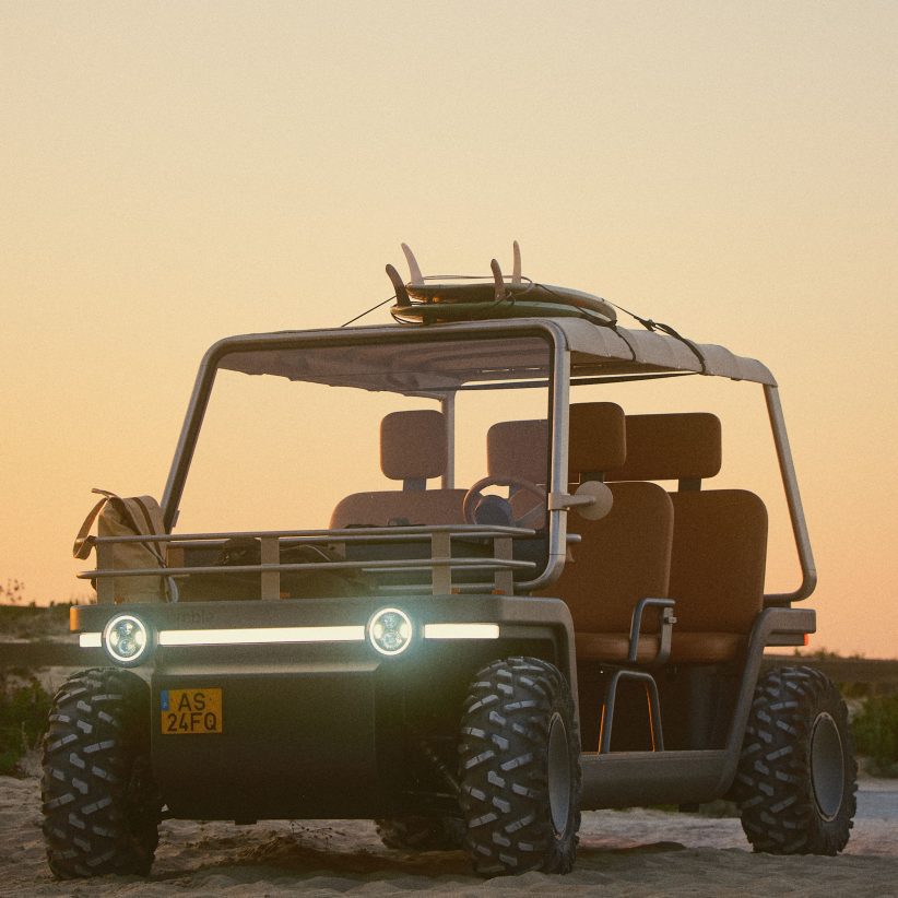 Golf cart, small car and moon buggy meet in electric vehicle Amble One