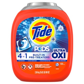 Tide Pods with Ultra Oxi Laundry Detergent Pods, 100-count.
