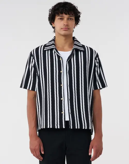 Jacquard Knitted Stripe Short Sleeve Shirt