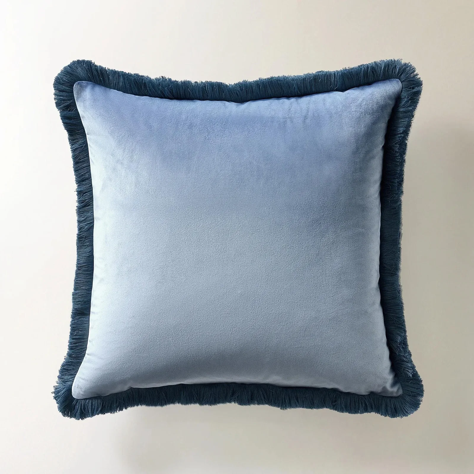 Image of Freja Velvet Fringe Pillow 22" - Airy Blue