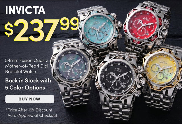 INV-49168, INV-27808, INV-27809, INV-49166, INV-49167 INVICTA | Men's 54mm Fusion Quartz Chronograph Mother-of-Pearl Dial Bracelet Watch – Back in Stock with 5 Color Options