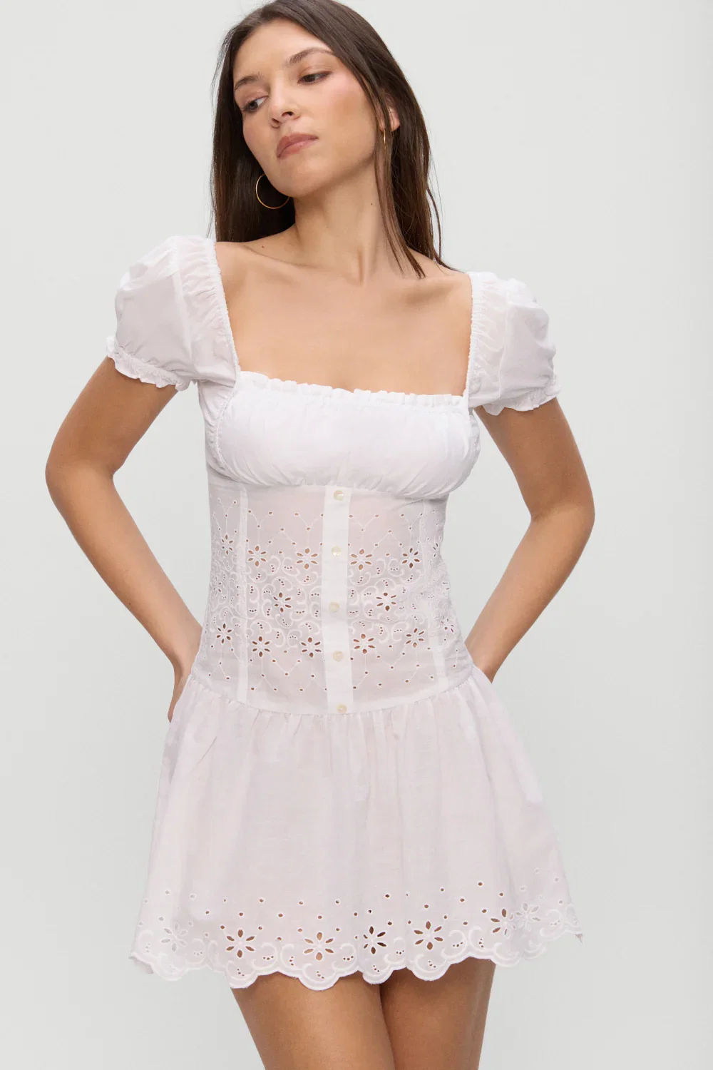 Image of Lucien Cotton Embroidered Mini Dress - Optic White