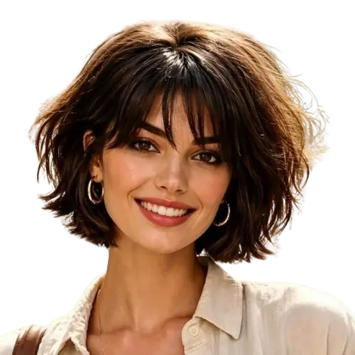 Short Pixie Cut Wear and Go Wigs Brown Bob Wigs with Bangs Glueless Human Hair Wigs