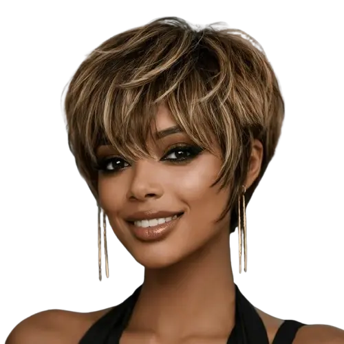 Wear and Go Wigs Short Pixie Cut Layered Short Wigs With Bangs No Lace Machine Made Wig Glueless Human Hair Wigs