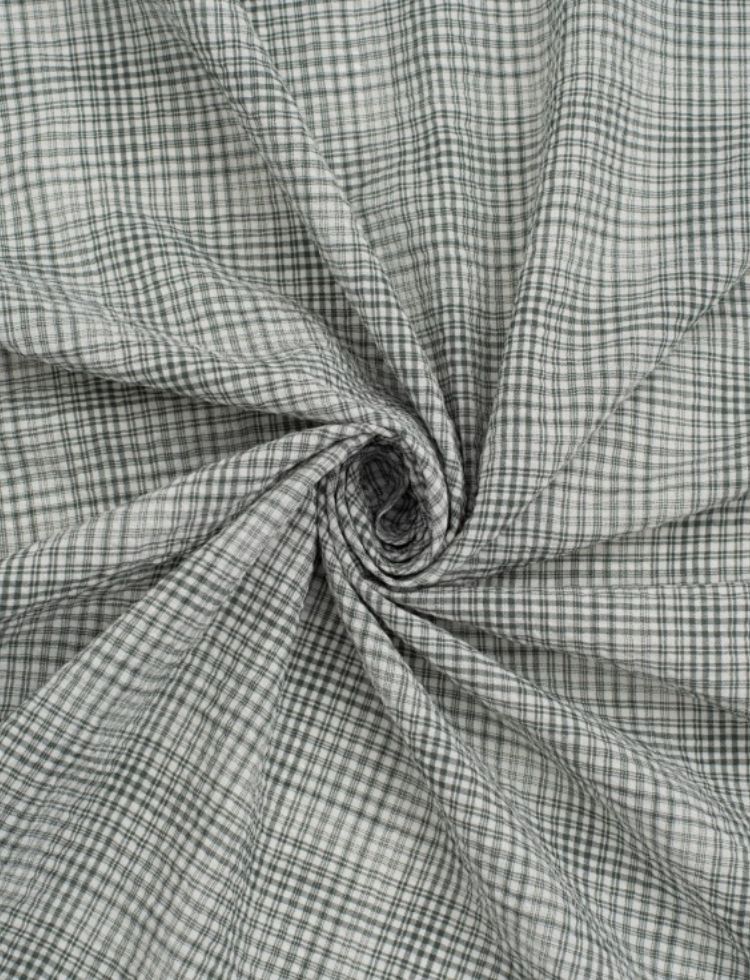 Deadstock Yarn Dyed Crinkle Cotton Fabric Green