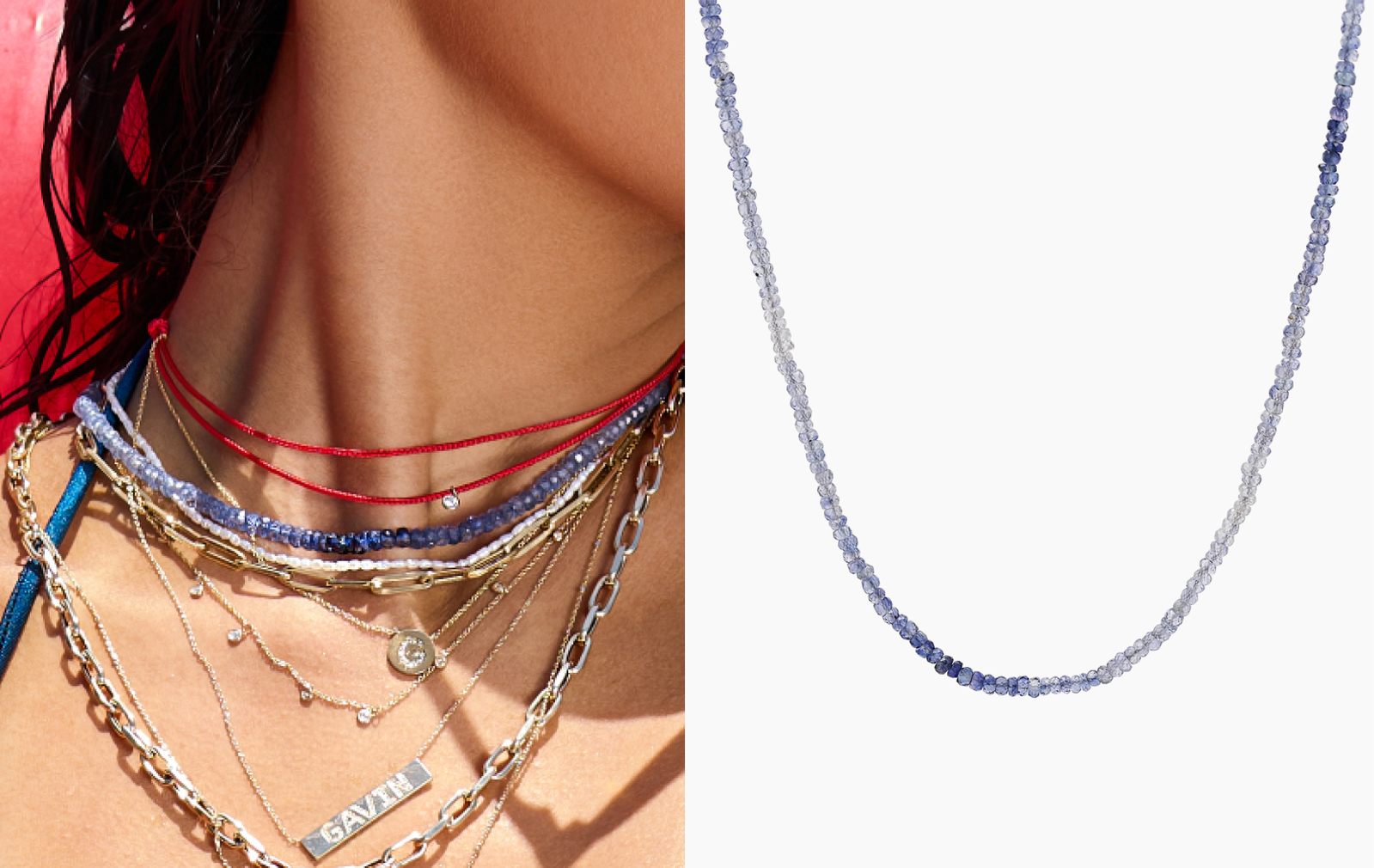 Gradient Blue Sapphire Beaded Necklace